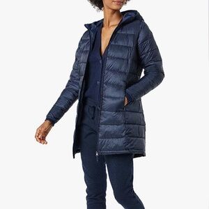 Tommy Hilfiger Blue Mid Length Quilted Packable Down Puffer Coat Navy Sz Small